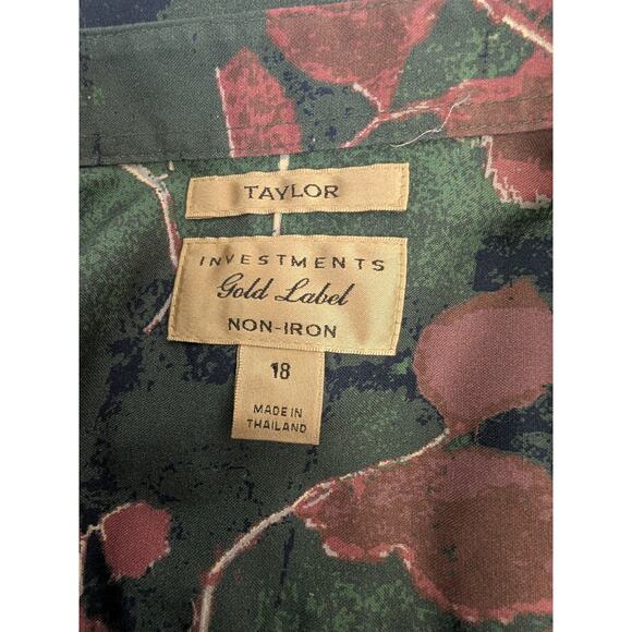 Investment Taylor Non Iron Button Down Shirt Size 18 Green Brown Floral Career - Picture 4 of 8